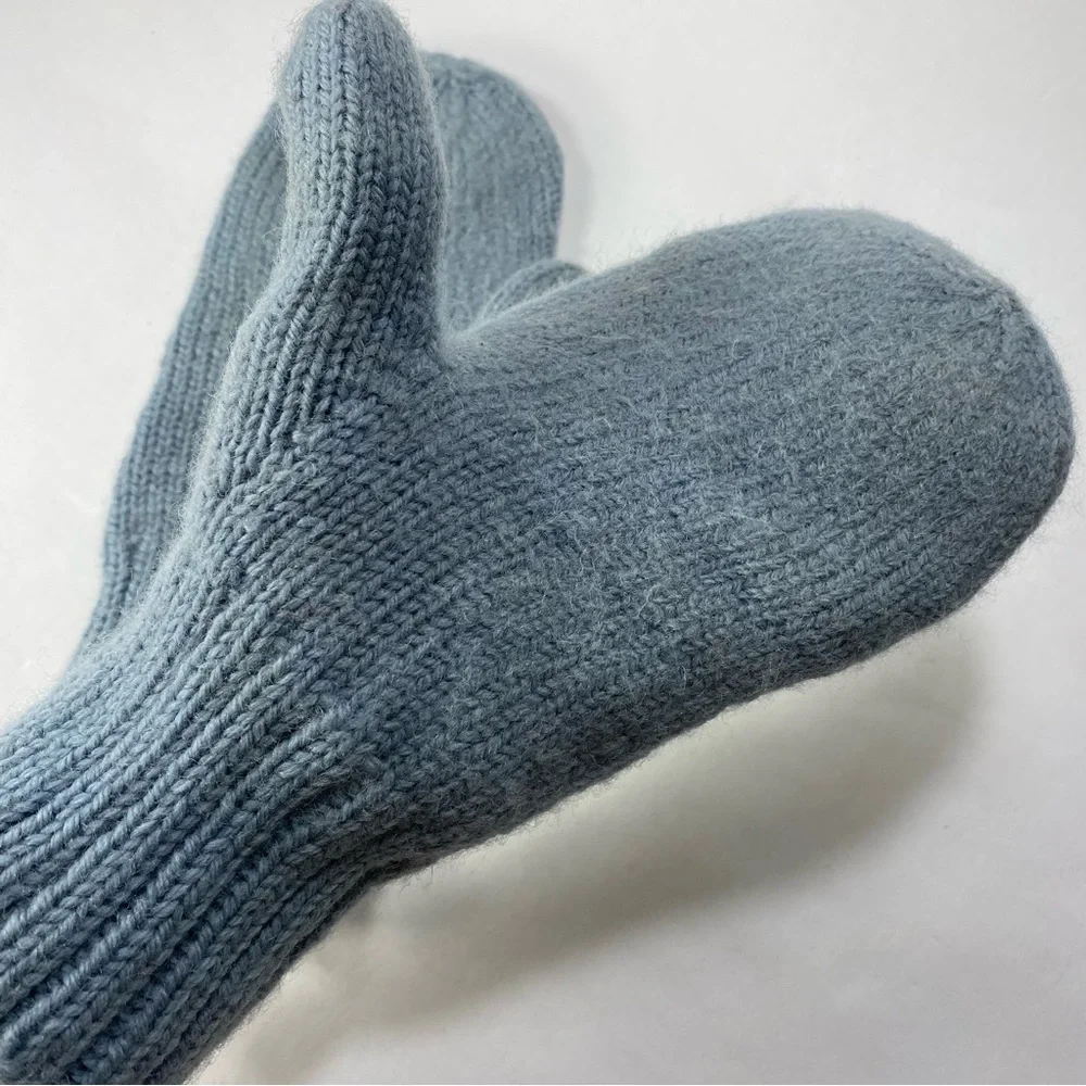 Blue Gray Knit Fall Winter Mittens
